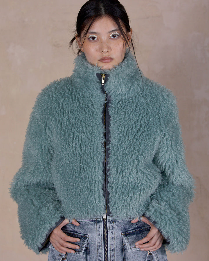 NEW CRIMPED FUR CROPPED BLOUSON