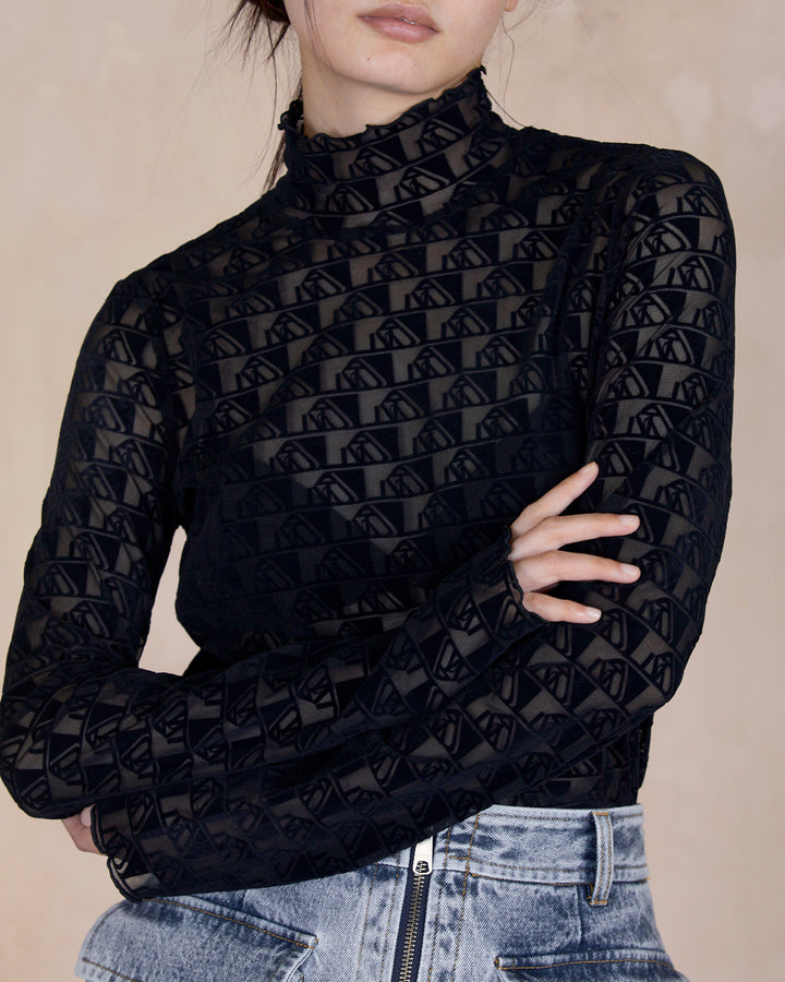 MONOGRAM FLOCKY PRINT TULLE TOPS