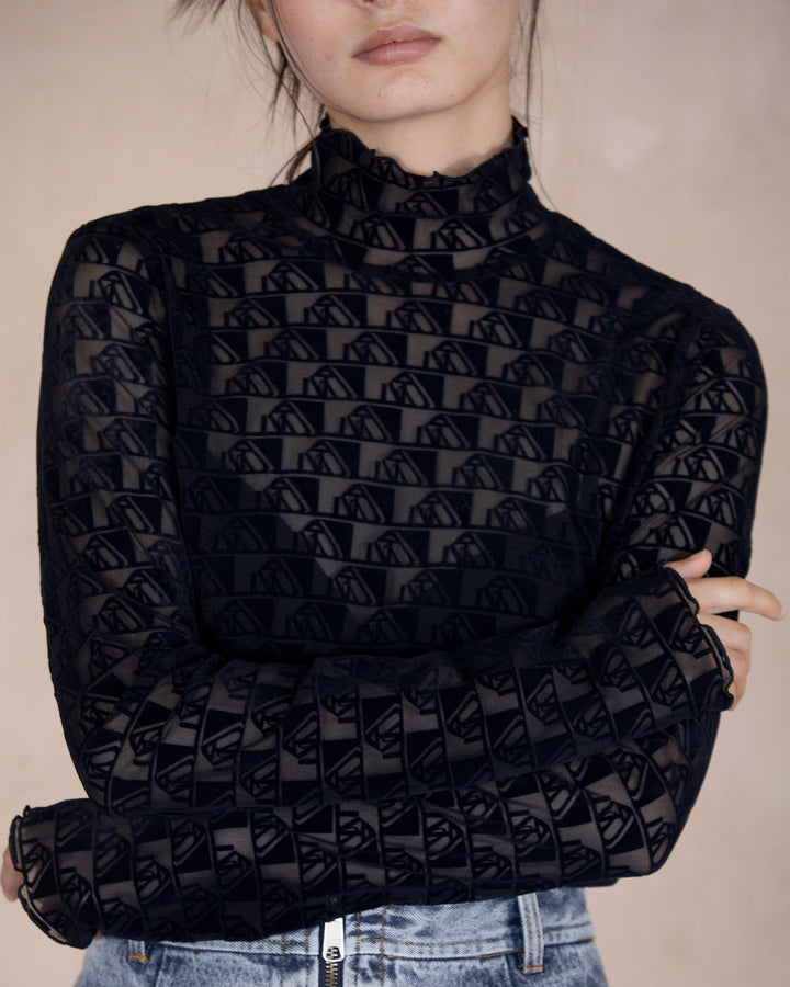 MONOGRAM FLOCKY PRINT TULLE TOPS