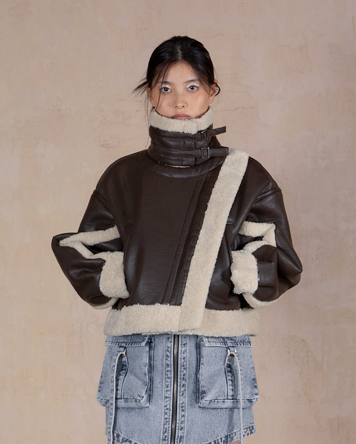 IMITATION MOUTON CROPPED RIDERS JACKET