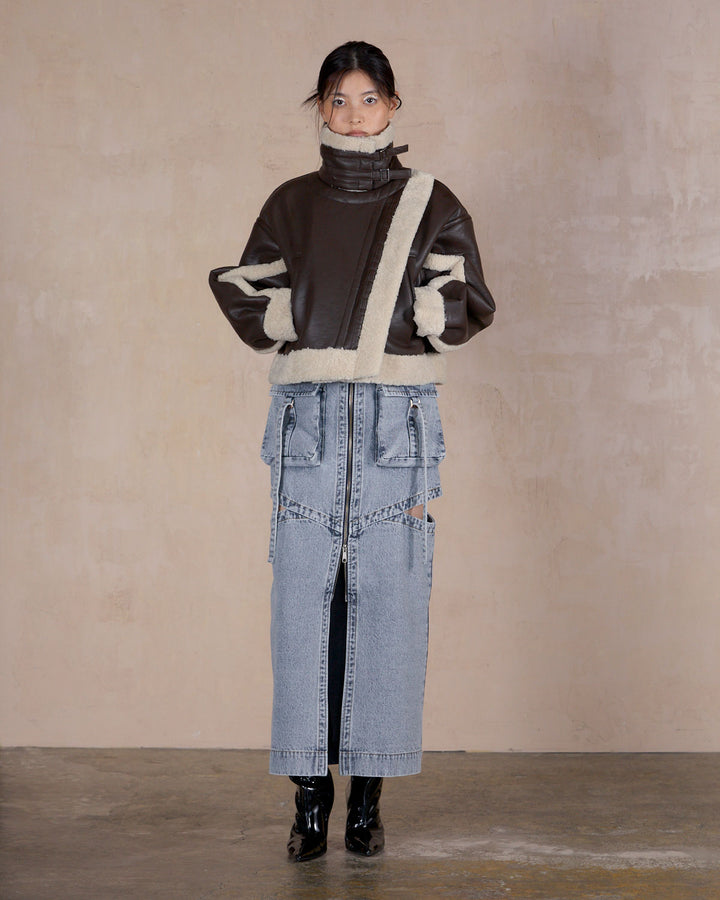 IMITATION MOUTON CROPPED RIDERS JACKET