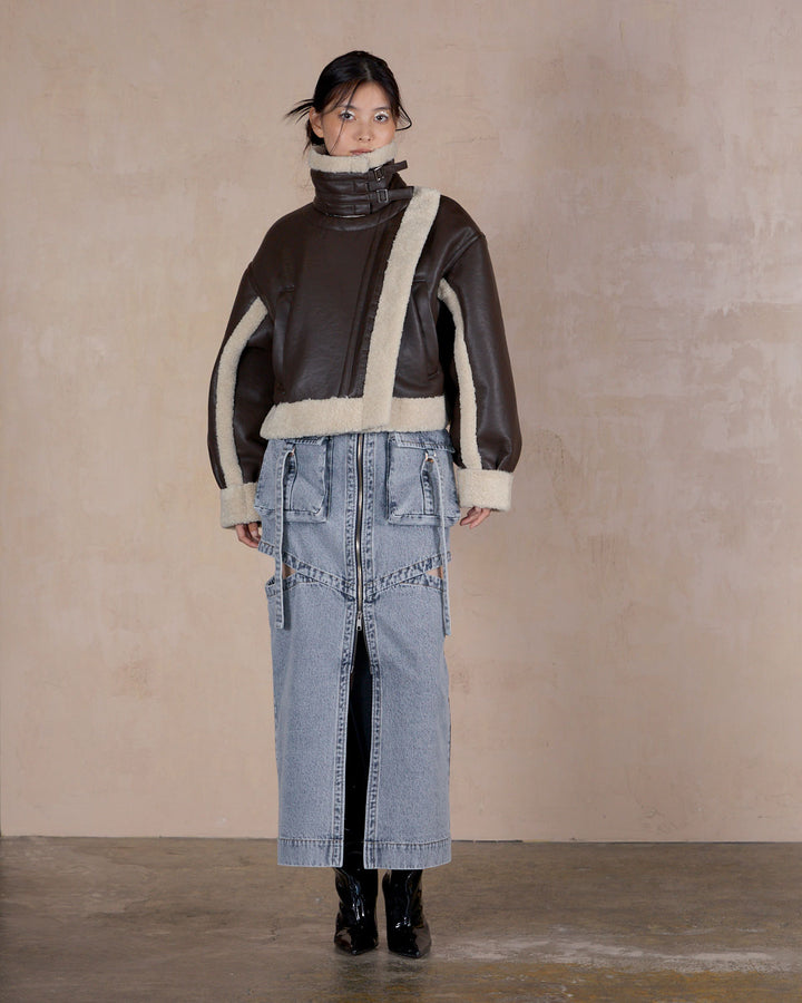 IMITATION MOUTON CROPPED RIDERS JACKET