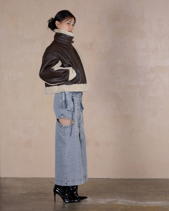 IMITATION MOUTON CROPPED RIDERS JACKET