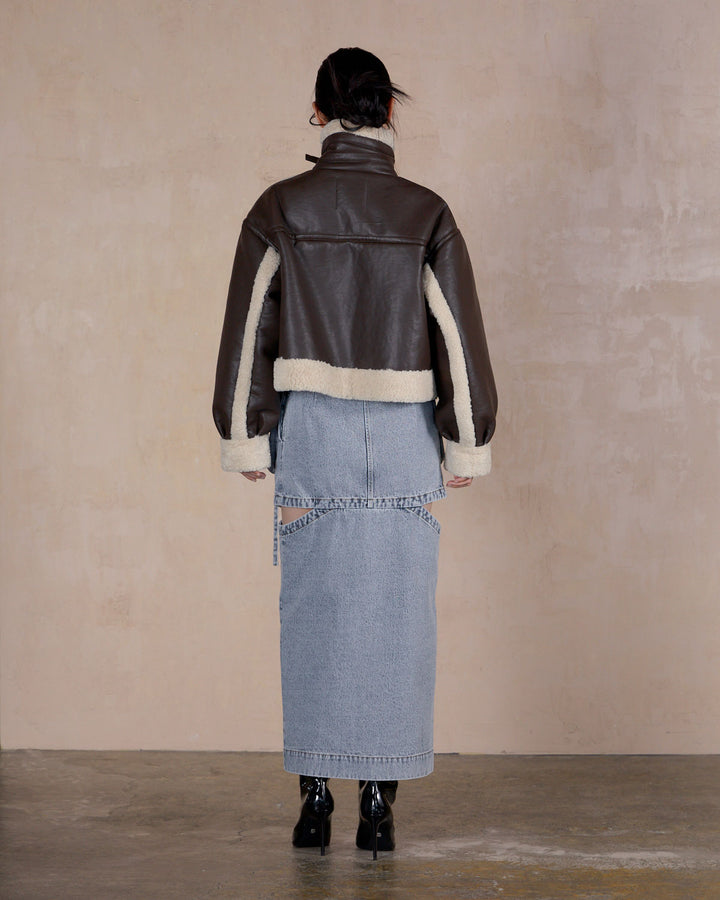 IMITATION MOUTON CROPPED RIDERS JACKET