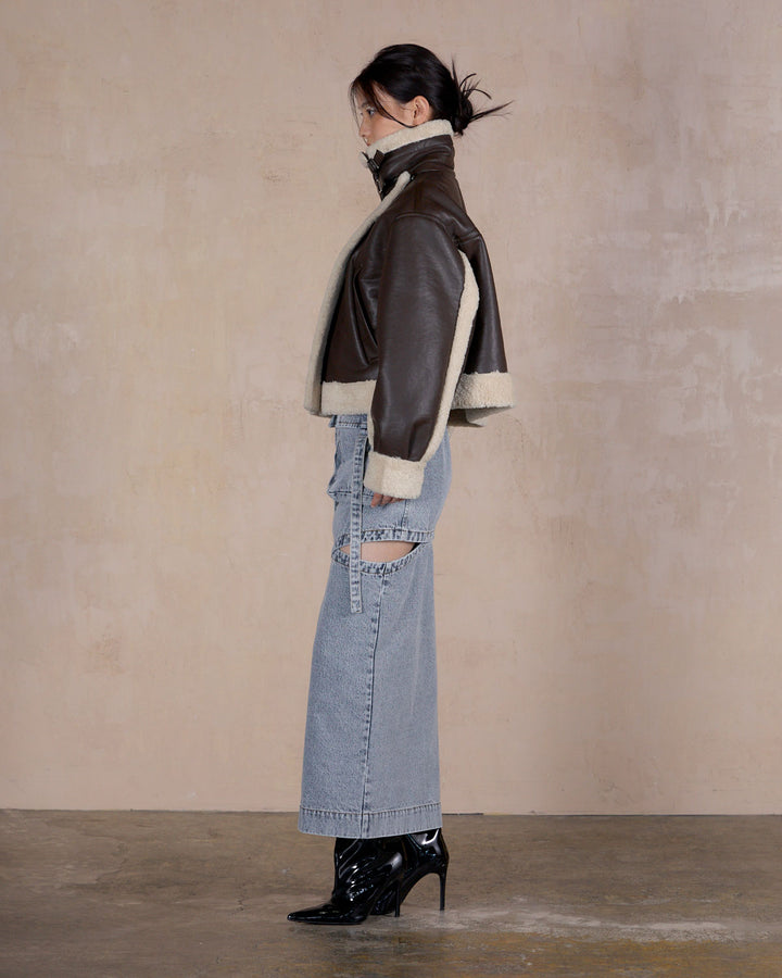 IMITATION MOUTON CROPPED RIDERS JACKET