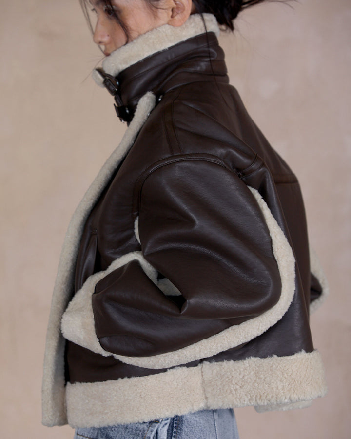 IMITATION MOUTON CROPPED RIDERS JACKET