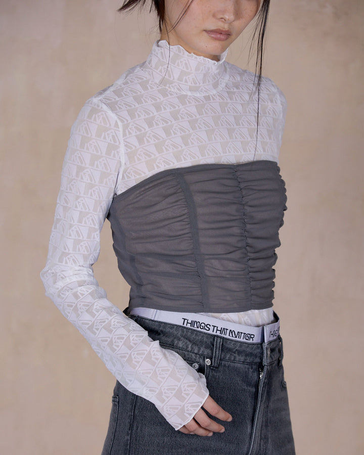 MONOGRAM FLOCKY PRINT TULLE TOPS
