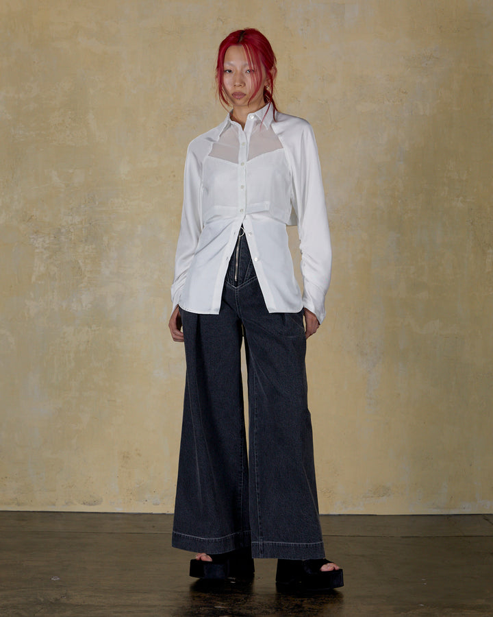 CORSET WAIST DENIM WIDE PANTS
