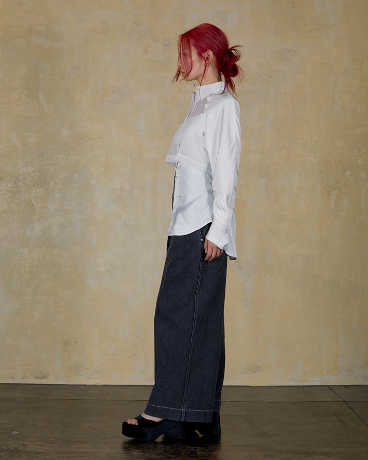 CORSET WAIST DENIM WIDE PANTS