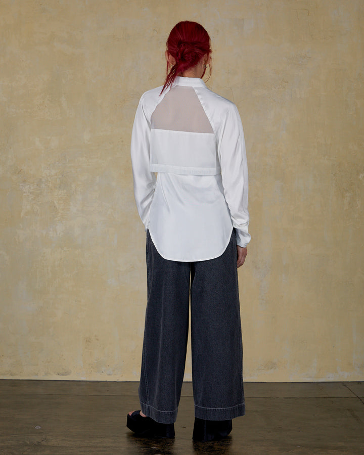 CORSET WAIST DENIM WIDE PANTS