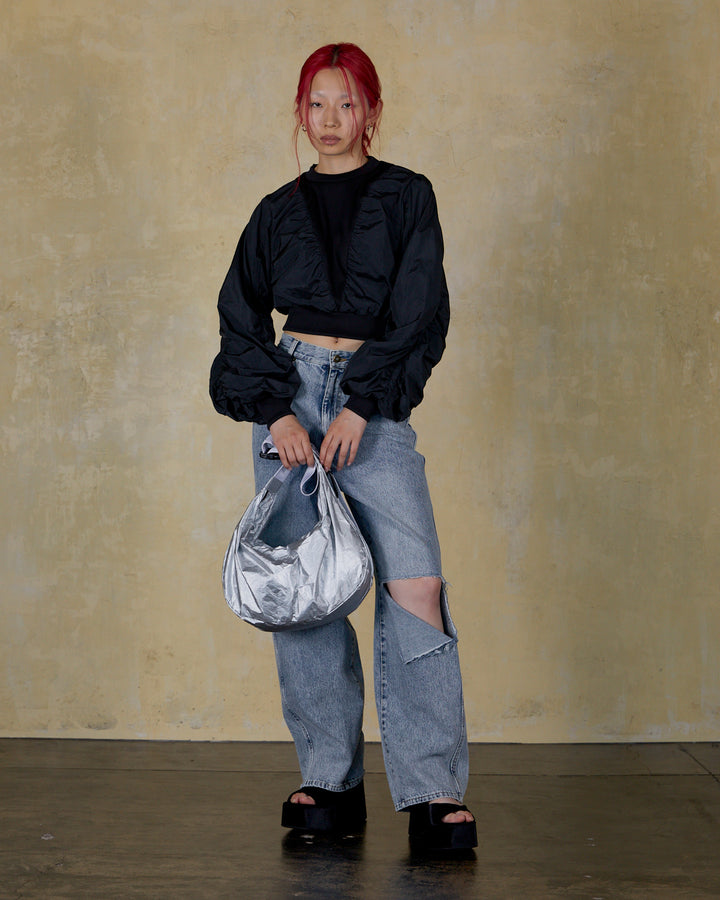STONE NYLON GATHER PULLOVER