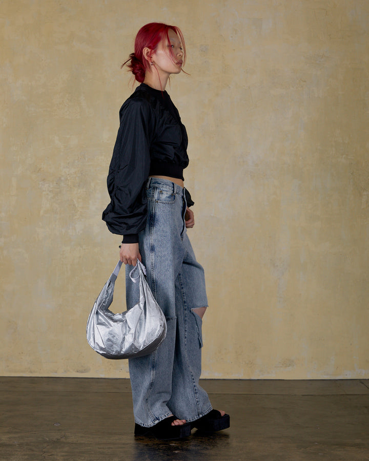 STONE NYLON GATHER PULLOVER