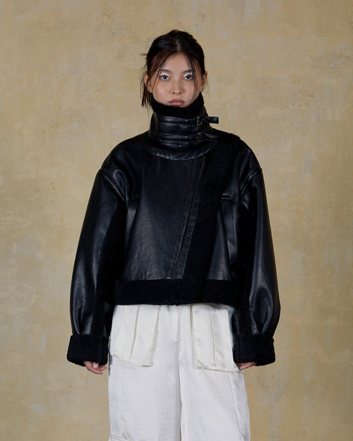IMITATION MOUTON CROPPED RIDERS JACKET