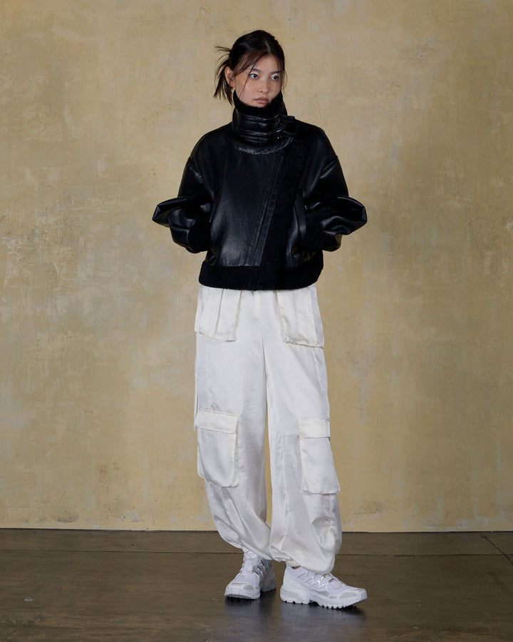 IMITATION MOUTON CROPPED RIDERS JACKET