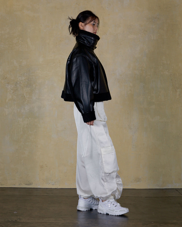 IMITATION MOUTON CROPPED RIDERS JACKET