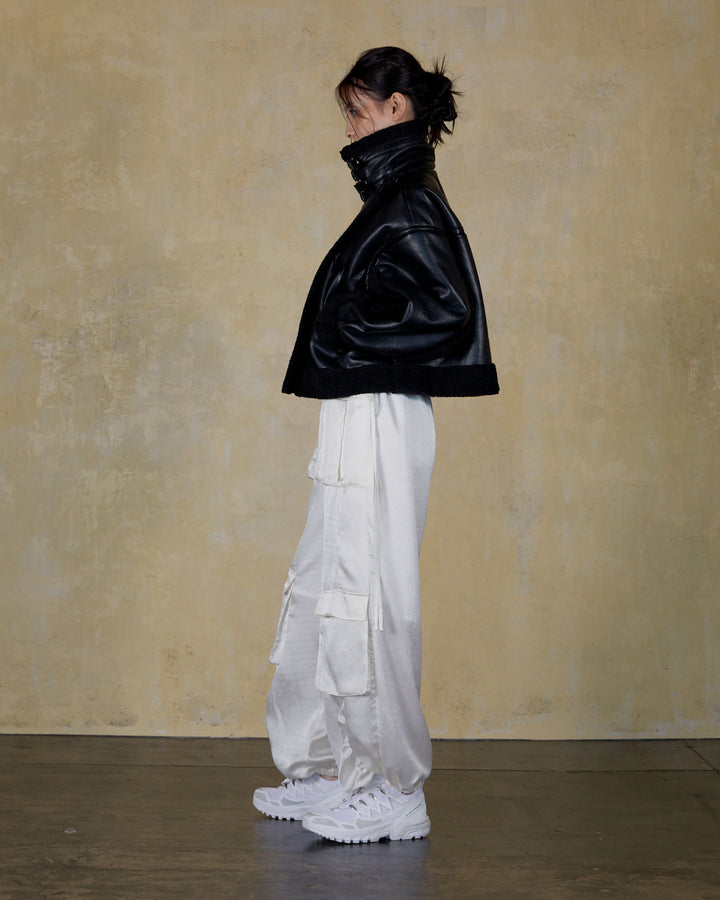 IMITATION MOUTON CROPPED RIDERS JACKET