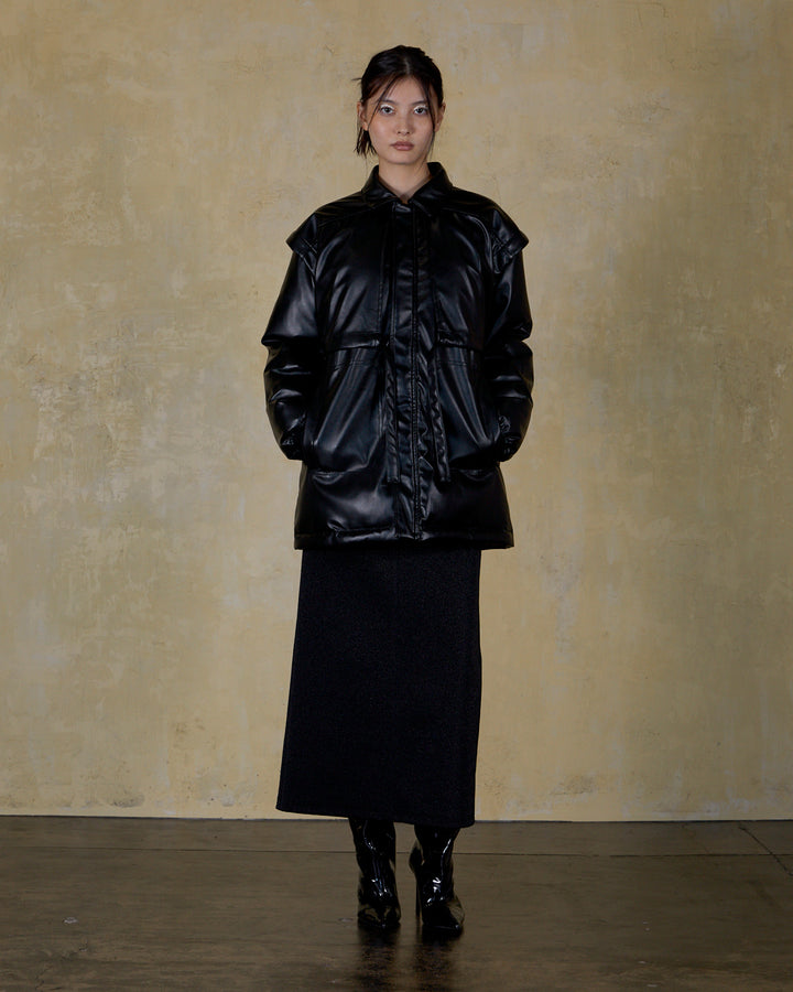 LAYERED IMITATION LEATHER PAD JACKET
