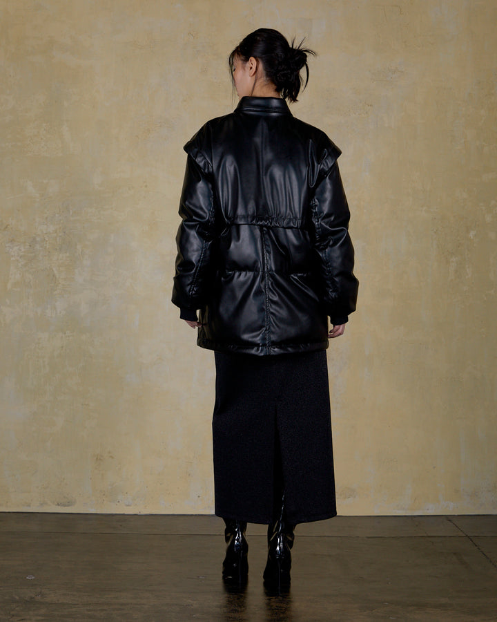 LAYERED IMITATION LEATHER PAD JACKET