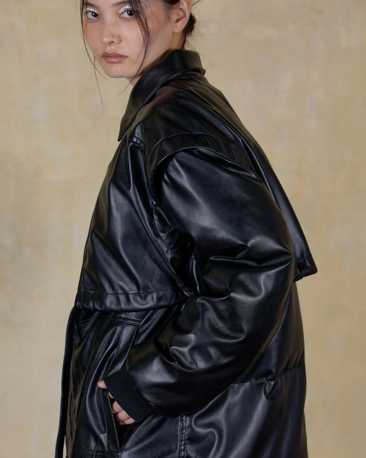 LAYERED IMITATION LEATHER PAD JACKET