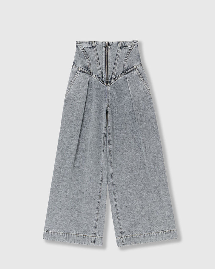CORSET WAIST DENIM WIDE PANTS