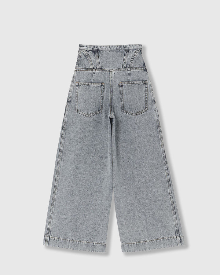 CORSET WAIST DENIM WIDE PANTS
