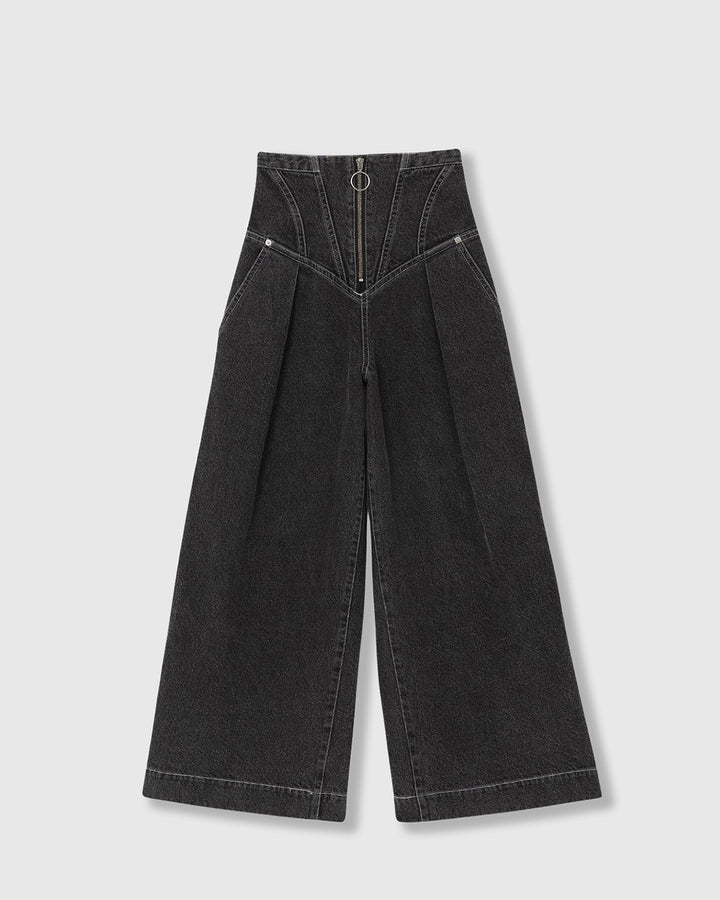 CORSET WAIST DENIM WIDE PANTS