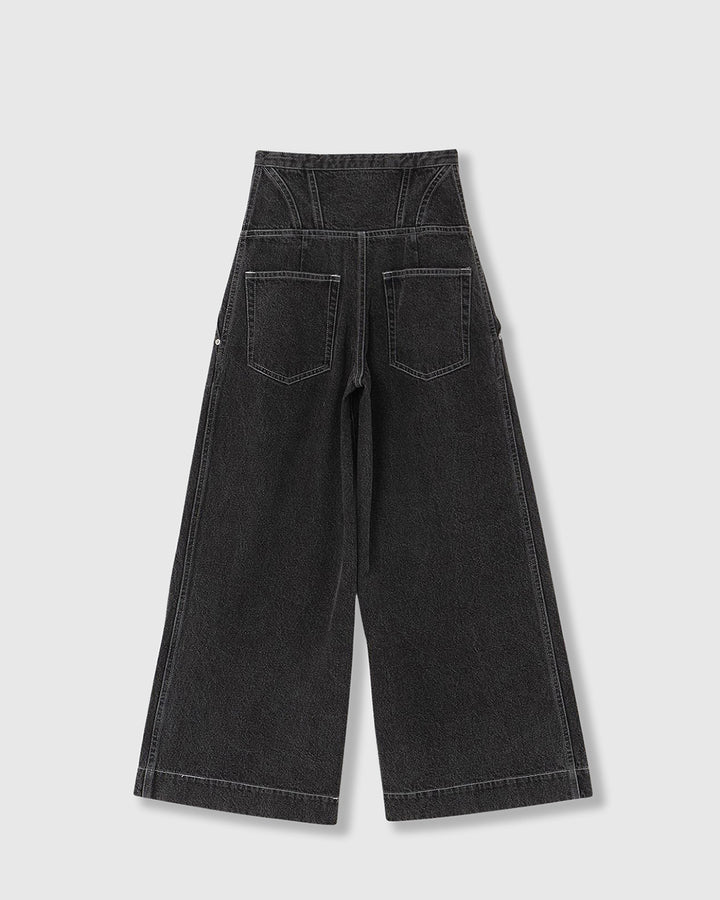 CORSET WAIST DENIM WIDE PANTS