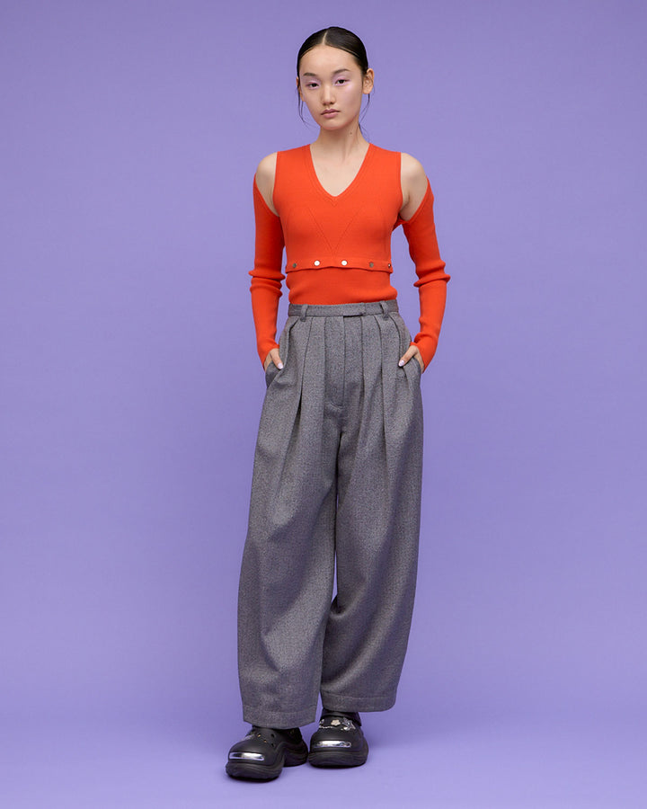 WOOL MIX HERRINGBONE COCOON PANTS