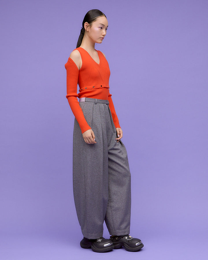 WOOL MIX HERRINGBONE COCOON PANTS