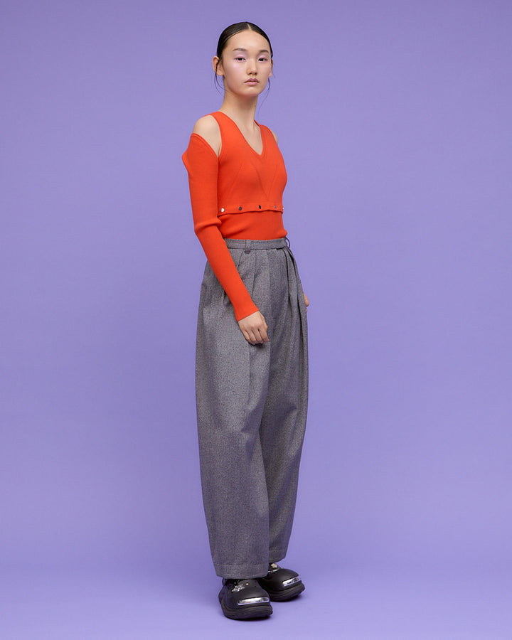 WOOL MIX HERRINGBONE COCOON PANTS