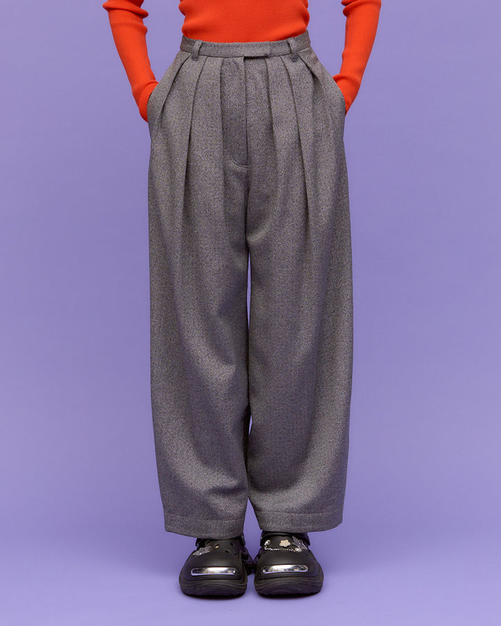 WOOL MIX HERRINGBONE COCOON PANTS