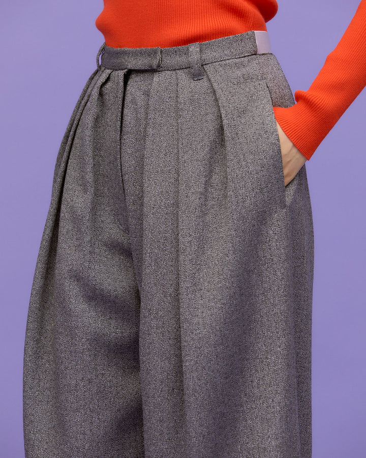 WOOL MIX HERRINGBONE COCOON PANTS