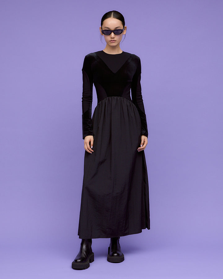 VELOR  SWITCHING GATHER DRESS
