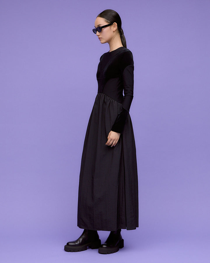VELOR  SWITCHING GATHER DRESS
