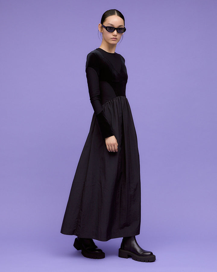 VELOR  SWITCHING GATHER DRESS