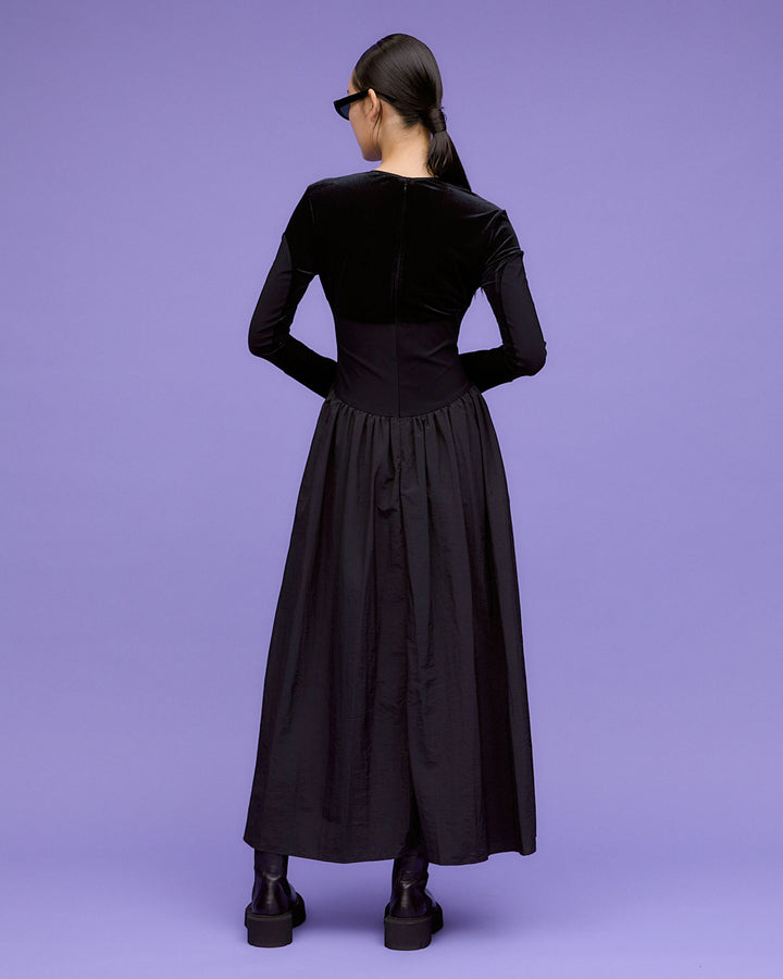 VELOR  SWITCHING GATHER DRESS