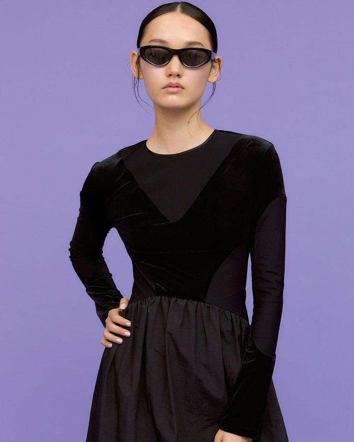 VELOR  SWITCHING GATHER DRESS