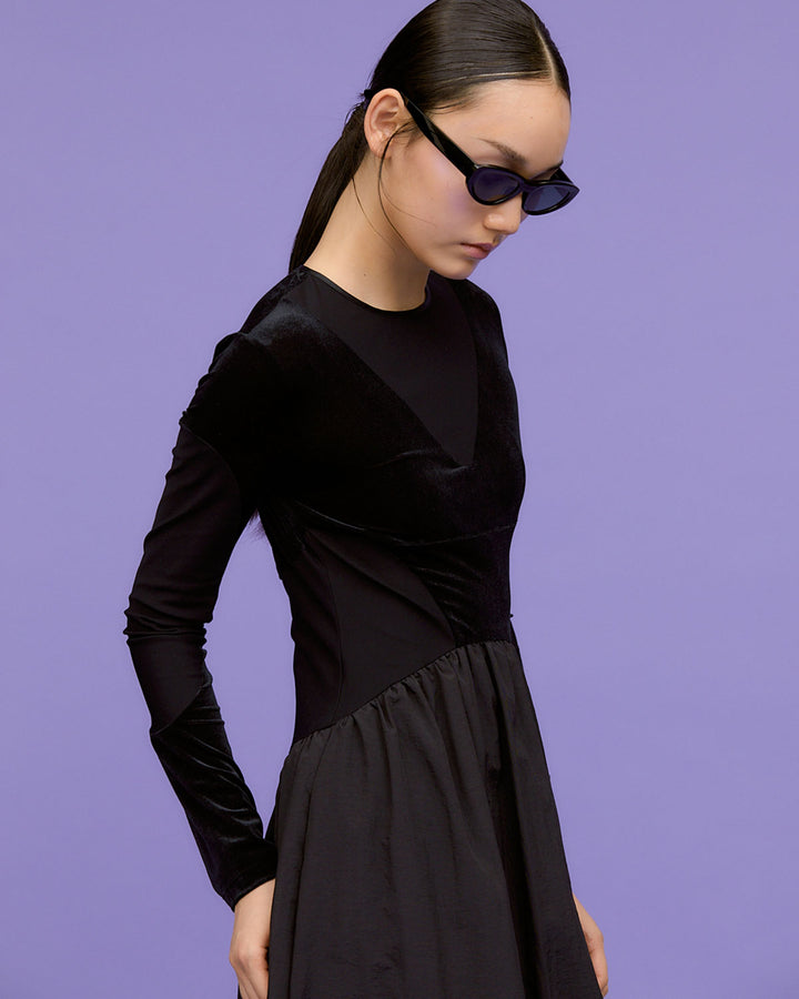 VELOR  SWITCHING GATHER DRESS