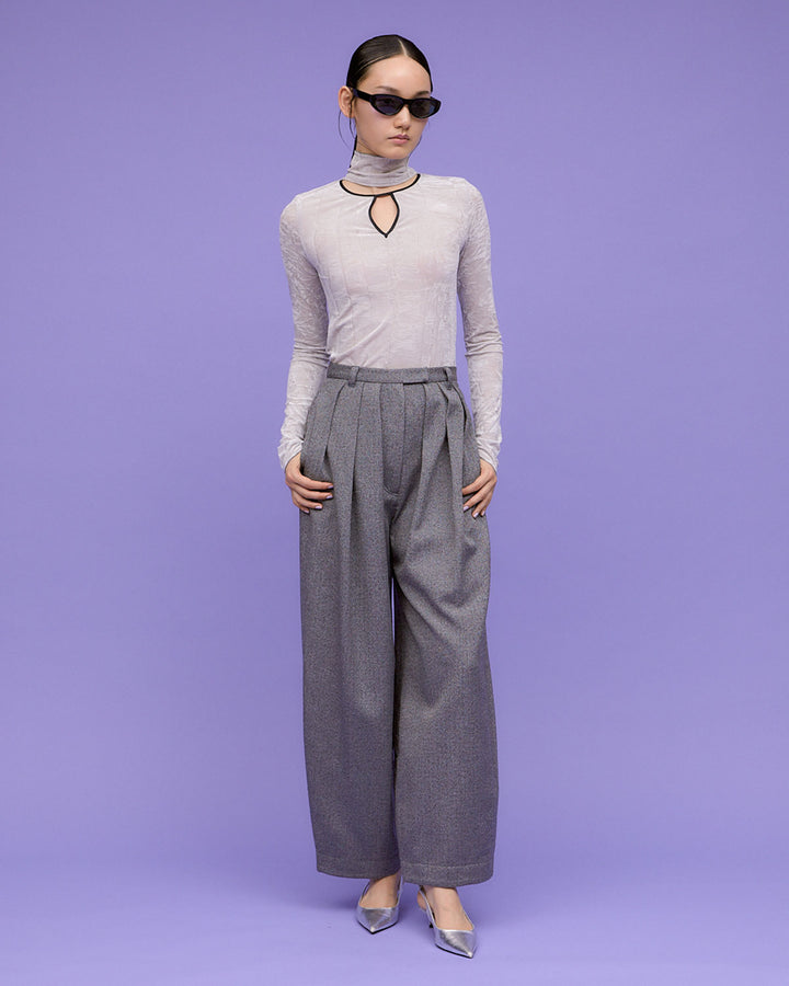 WOOL MIX HERRINGBONE COCOON PANTS