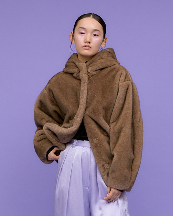 MINK IMITATION FUR HOODIE JACKET