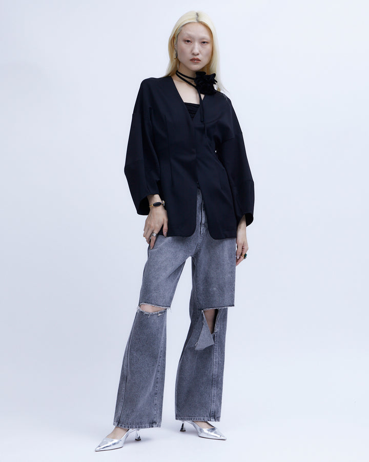 KNEE CUTTING DENIM PANTS