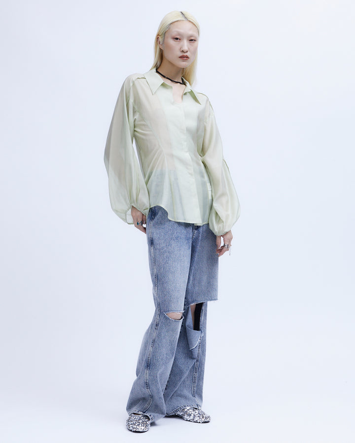 KNEE CUTTING DENIM PANTS