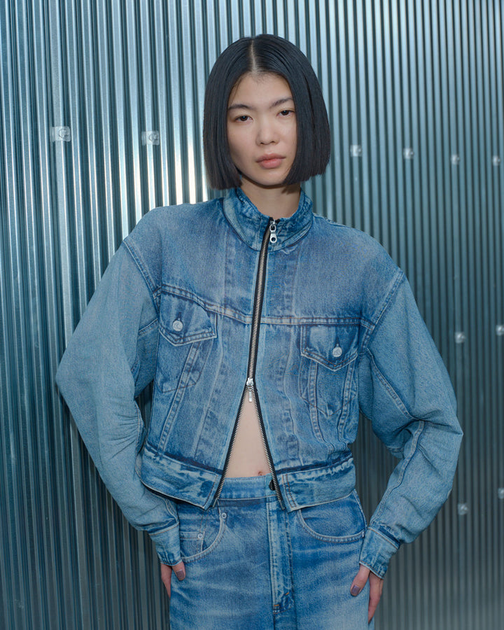 DENIM PRINT SHEER BLOUSON