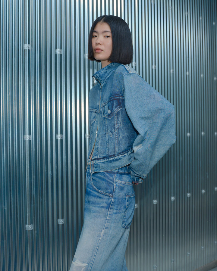 DENIM PRINT SHEER PANTS