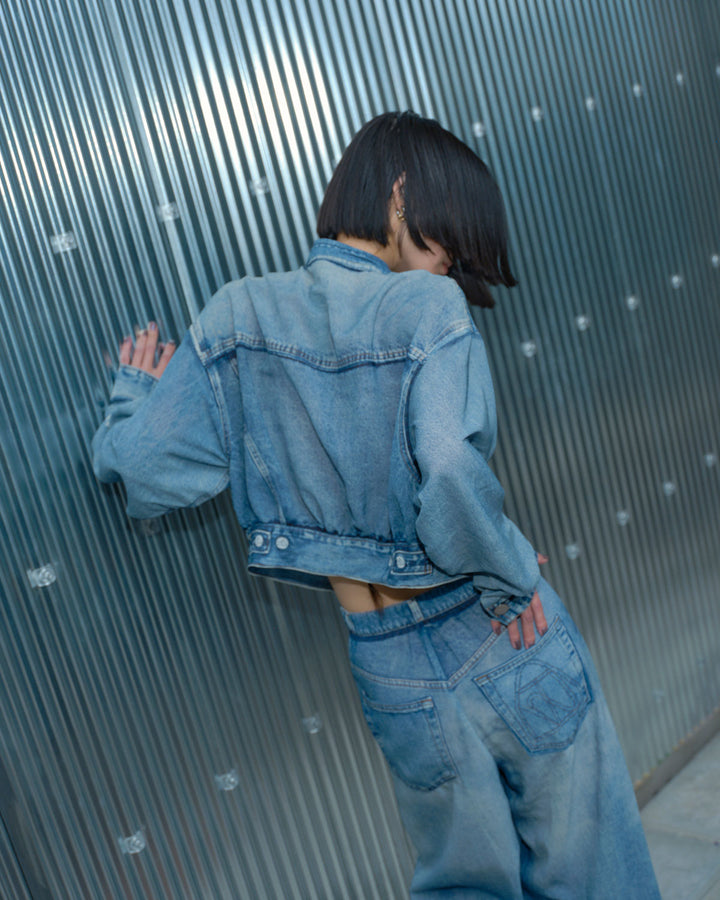 DENIM PRINT SHEER PANTS