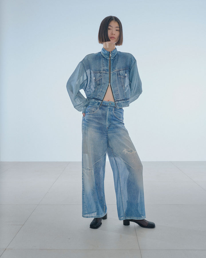 DENIM PRINT SHEER BLOUSON