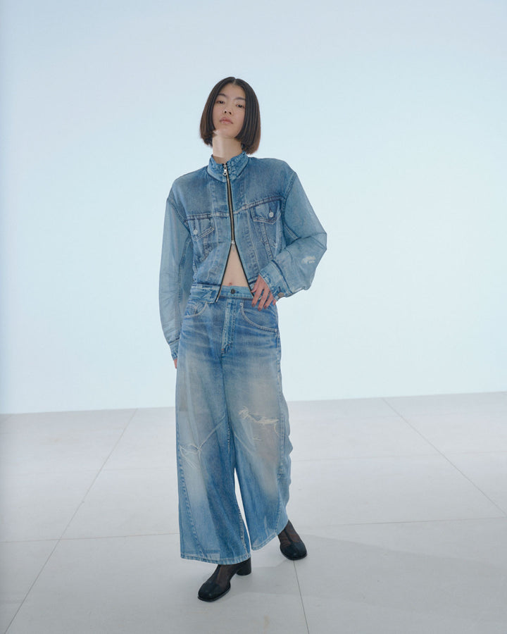 DENIM PRINT SHEER BLOUSON