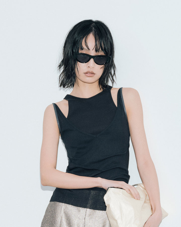 SHEER RIB CAMISOLE & RIB TANKTOPS SET