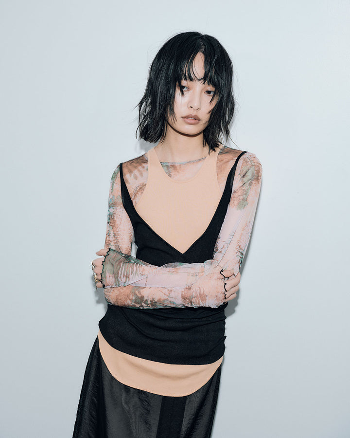 SHEER RIB CAMISOLE & RIB TANKTOPS SET