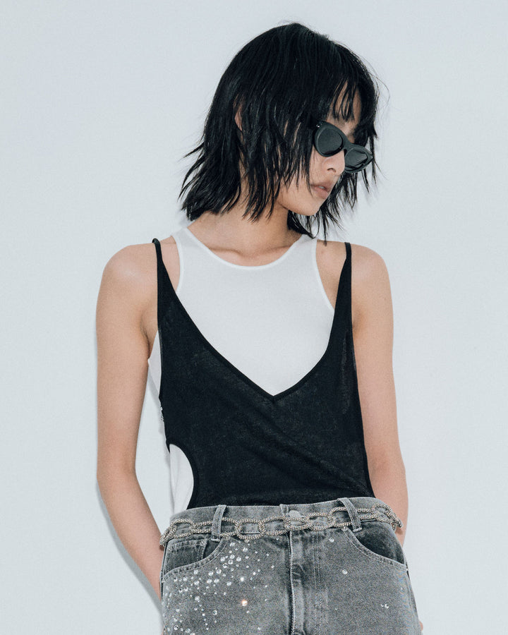SHEER RIB CAMISOLE & RIB TANKTOPS SET